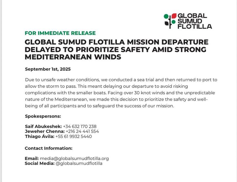 La Flotilla Global Sumud torna al Port de Barcelona pel mal temps