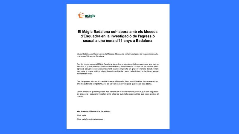 COMUNICAT CENTRE COMERCIAL MAGIC BADALONA VIOLACIO GRUPAL