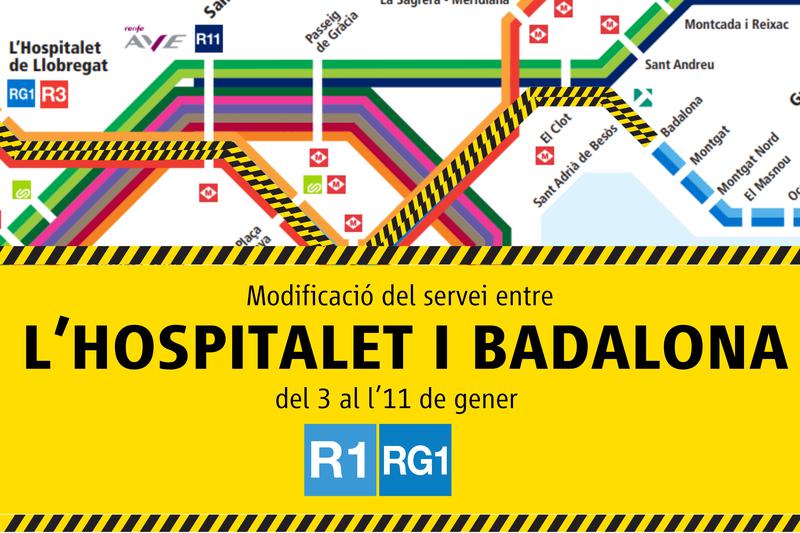 La R1 i la RG1 quedaran tallades entre Badalona i L'Hospitalet del 3 a l'11 de gener