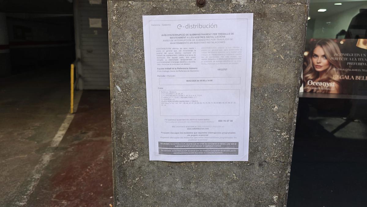 Paper d'Endesa anunciant el tall de llum al passeig de La Salut que finalment no s'ha produït