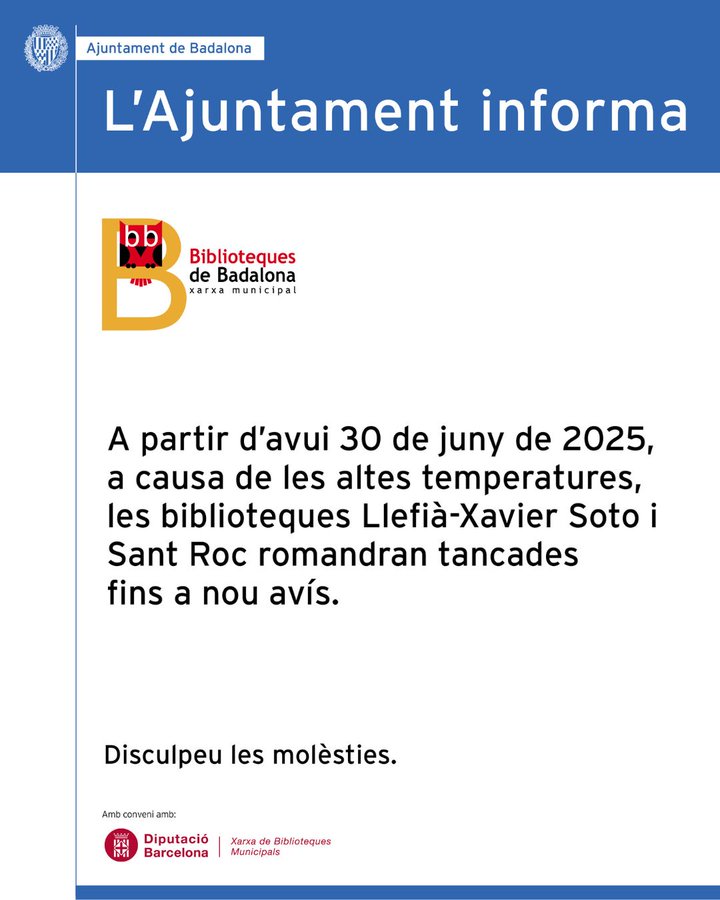 Tancades les biblioteques de Sant Roc i Llefià, reobertes les de Lloreda i Pomar