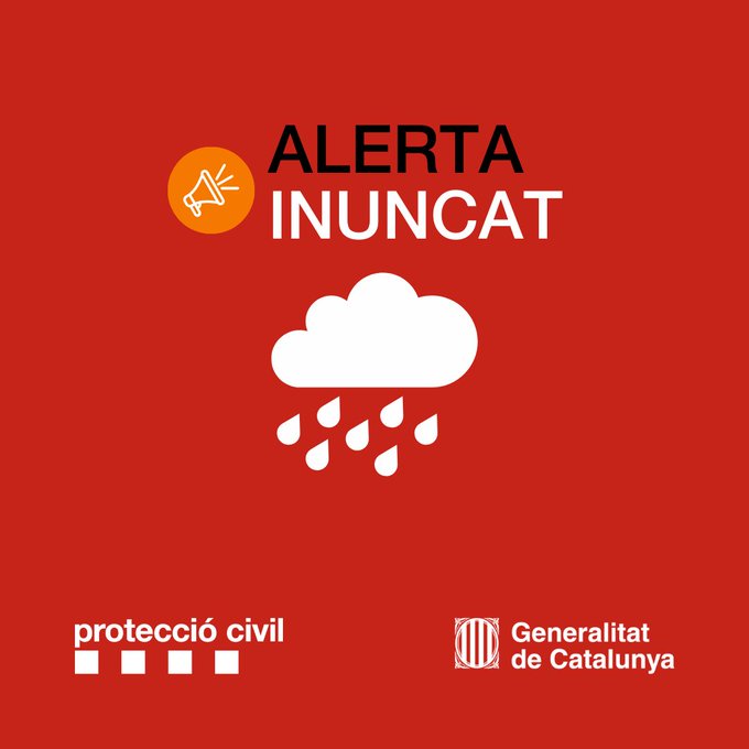 Protecció Civil ha activat l'alerta del Pla INUNCAT per intensitat de pluja
