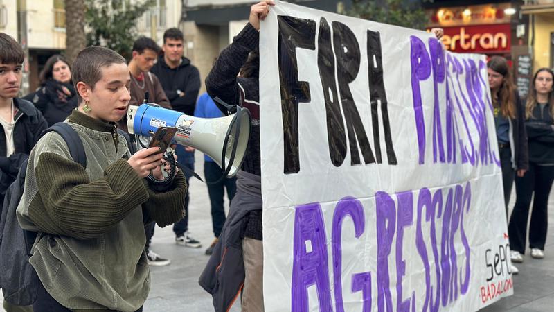 Una vintena de manifestants reclamen la coeducació com a eina per combatre els assetjadors a les aules 