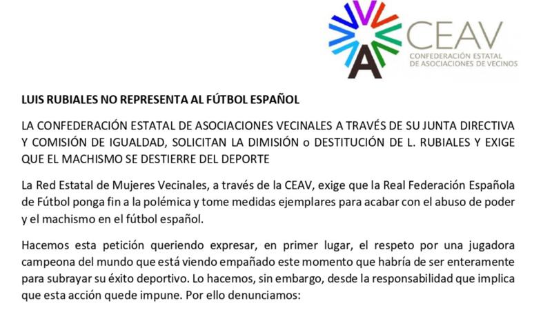 La confederació estatal d'associacions veïnals exigeix la dimissió de Luis Rubiales