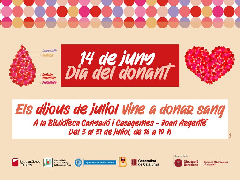 La Biblioteca Canyadó i Casagemes - Joan Argenté promou la donació de sang tots els dijous de juliol