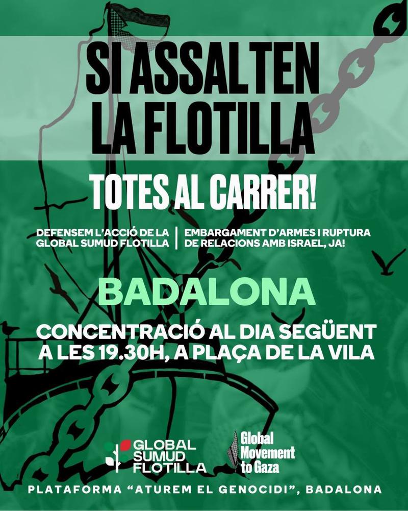 Crida a defensar la Global Sumud Flotilla avui a la plaça de la Vila